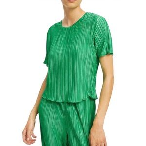 NWT Good American Summer Green Satin Plisse Pleated Top size 1/2